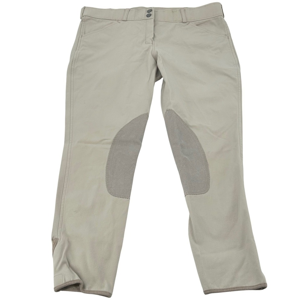 Women's Taupe Stretch Riding Breeches 34L Full Seat Knee Patch Equestrian Pants